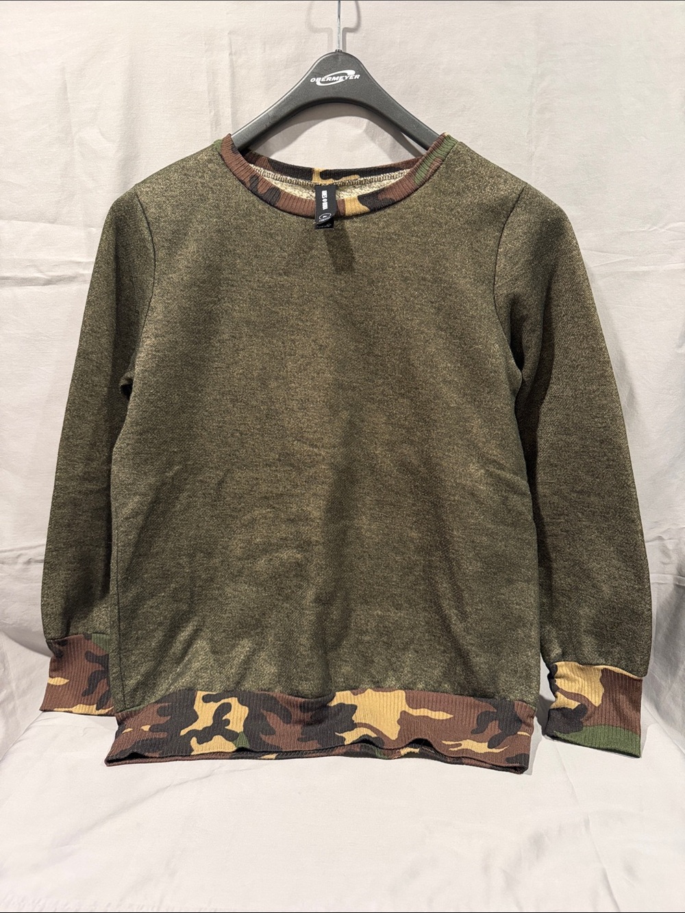 Agnes & Dora Olive Crewneck Sweatshirt with Camo Trim